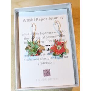 WASHI PAPER Earrings NIB Owl Pink Green Sterling Silver Pierced NEW